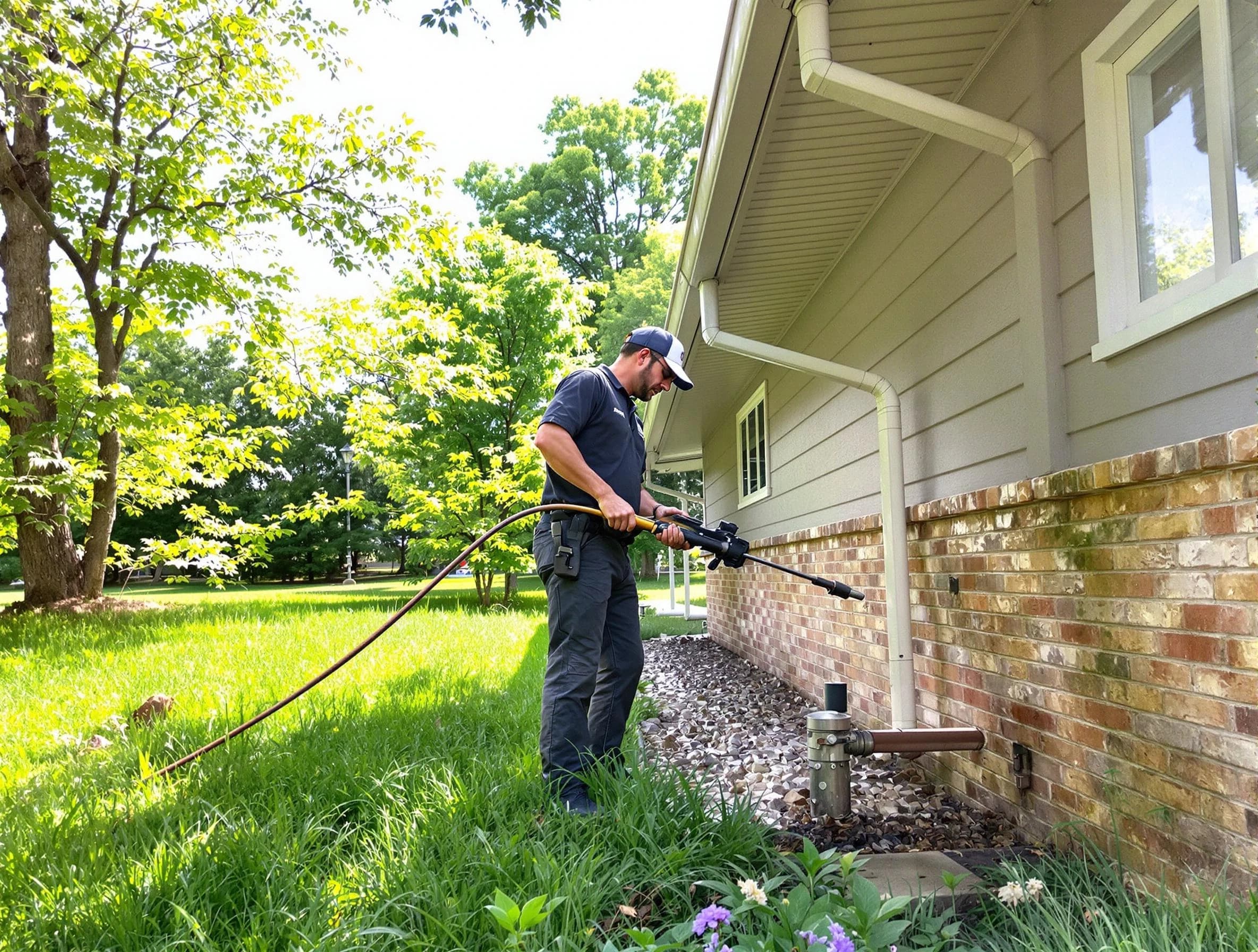 Warrensville Heights Roofing Company removing debris from a downspout in Warrensville Heights, OH