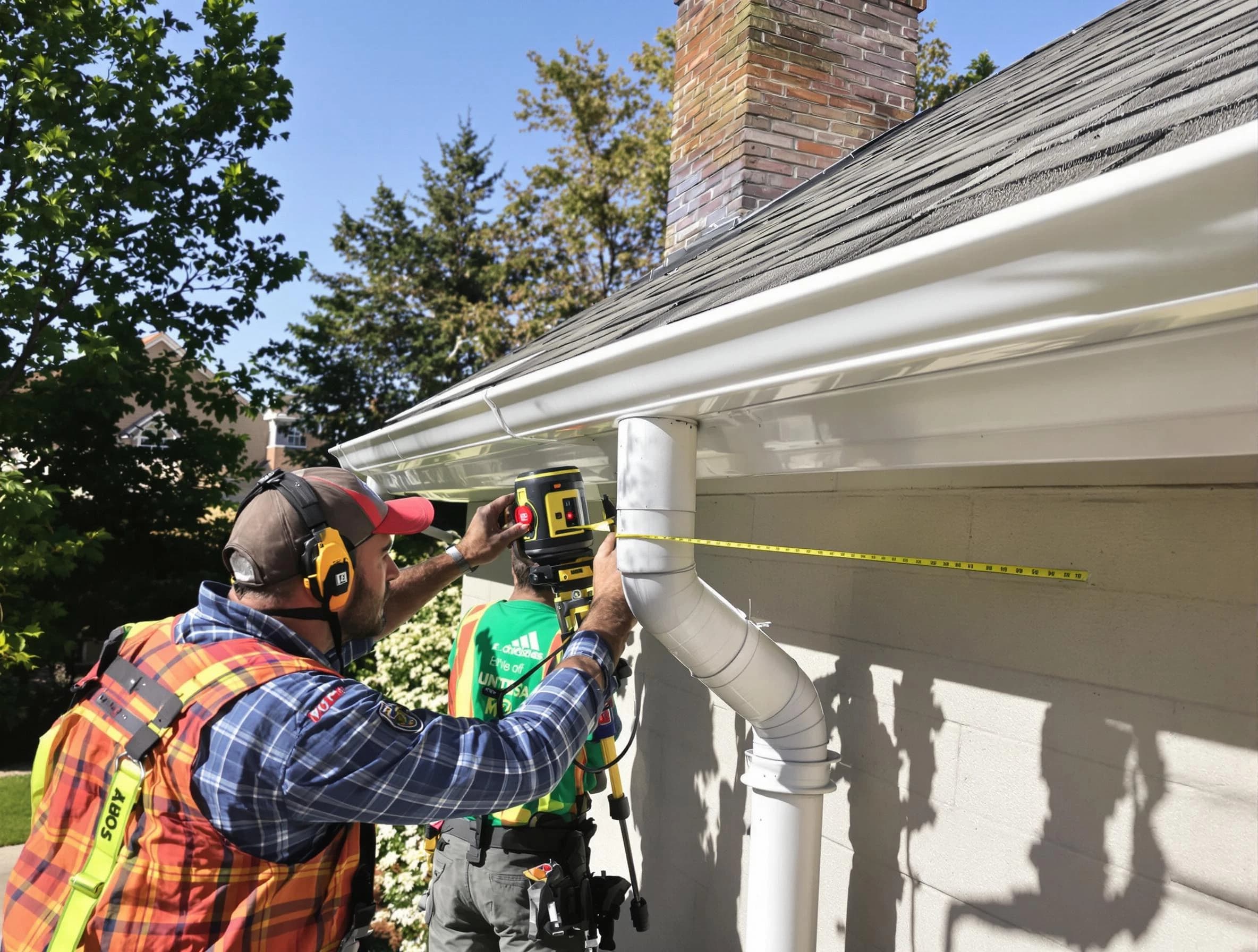 Warrensville Heights Roofing Company installing downspouts at a property in Warrensville Heights, OH