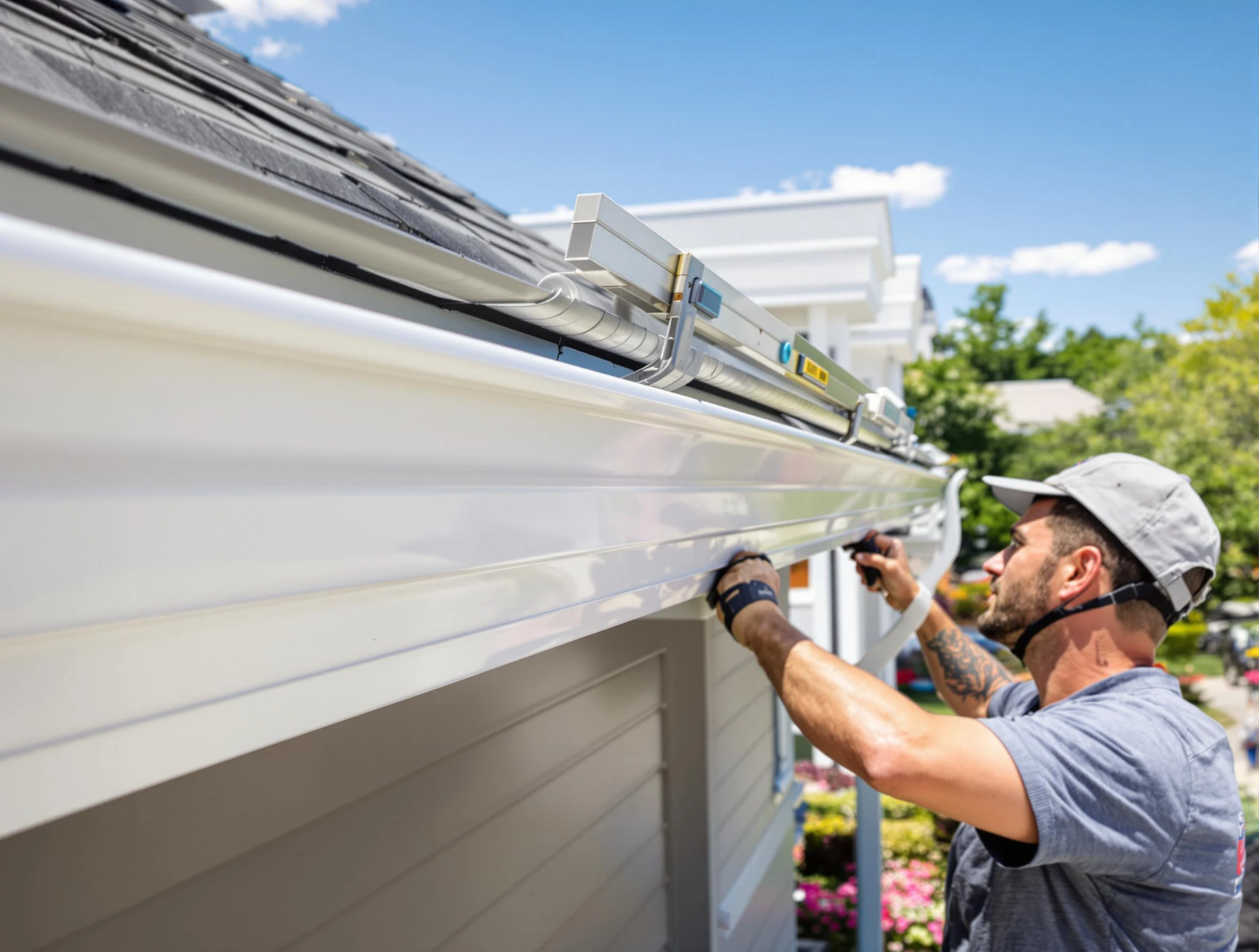 Newly installed gutters by Warrensville Heights Roofing Company for a home in Warrensville Heights, OH