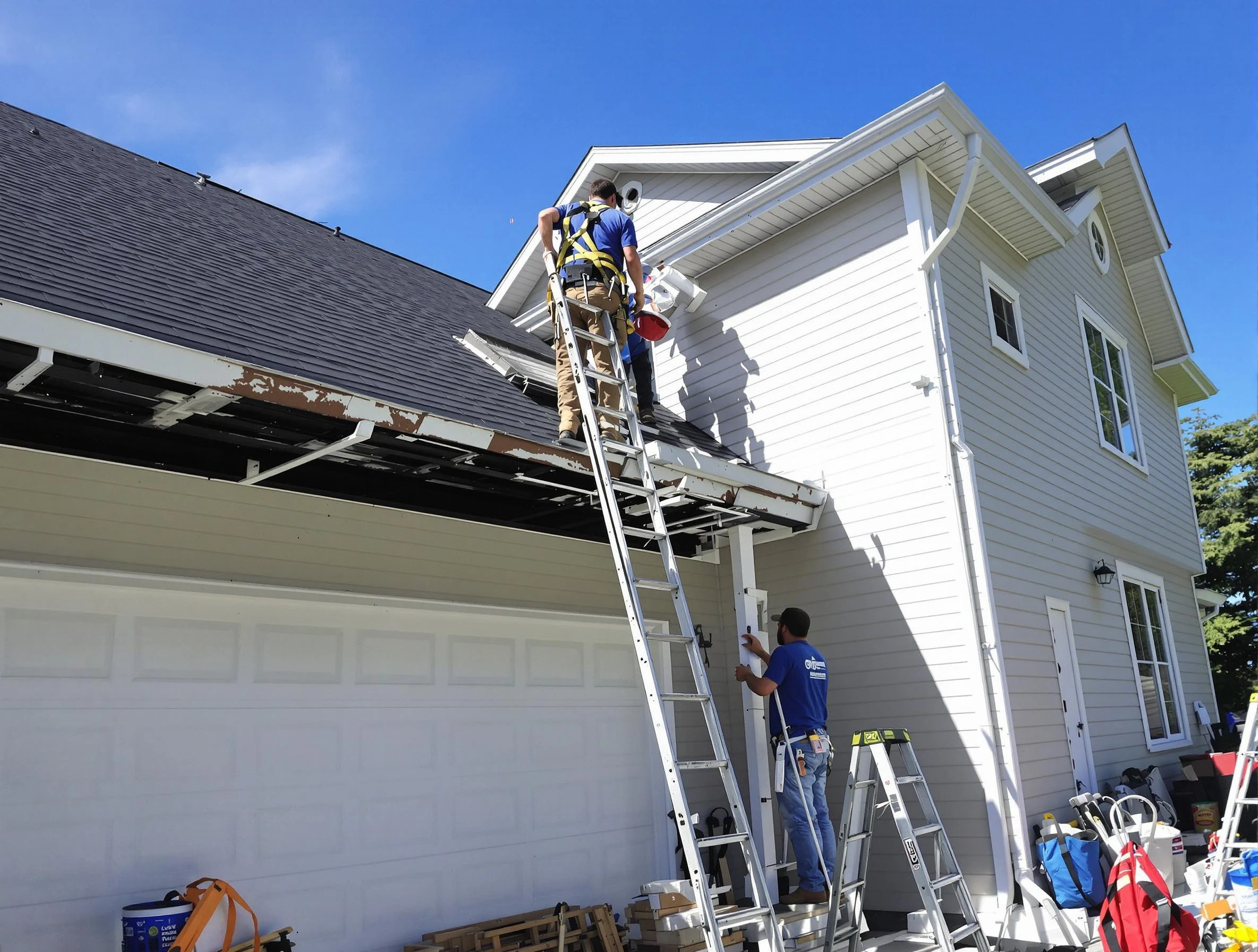 Newly replaced gutters by Warrensville Heights Roofing Company in Warrensville Heights, OH
